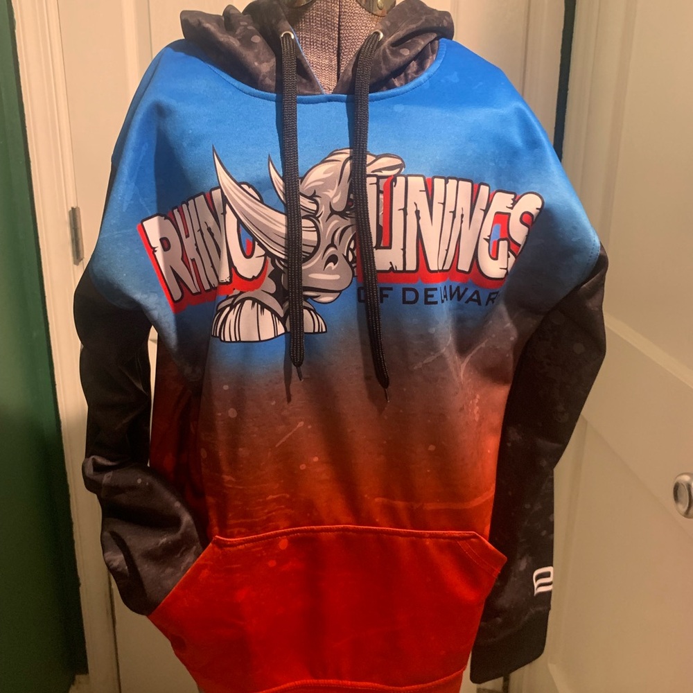 Rhino Print Ombre Pullover Hoodie in Blue & Red